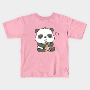 Cute Panda Loves Boba Tea Kids T-Shirt